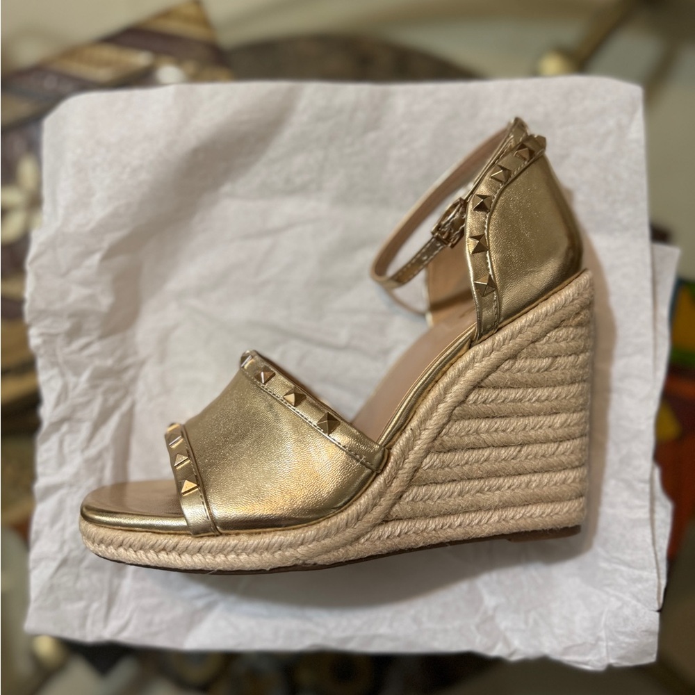 Mix No.6 Gold Studded Women's Wedge Sandals - Picture 2 of 9